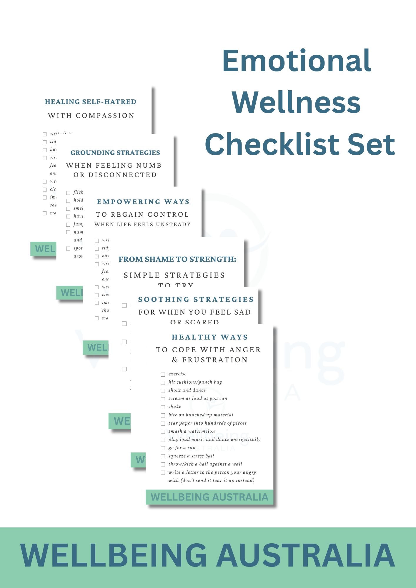 Emotional Wellness Checklist Set - 6 Printable Guides for Inner Healing & Strength