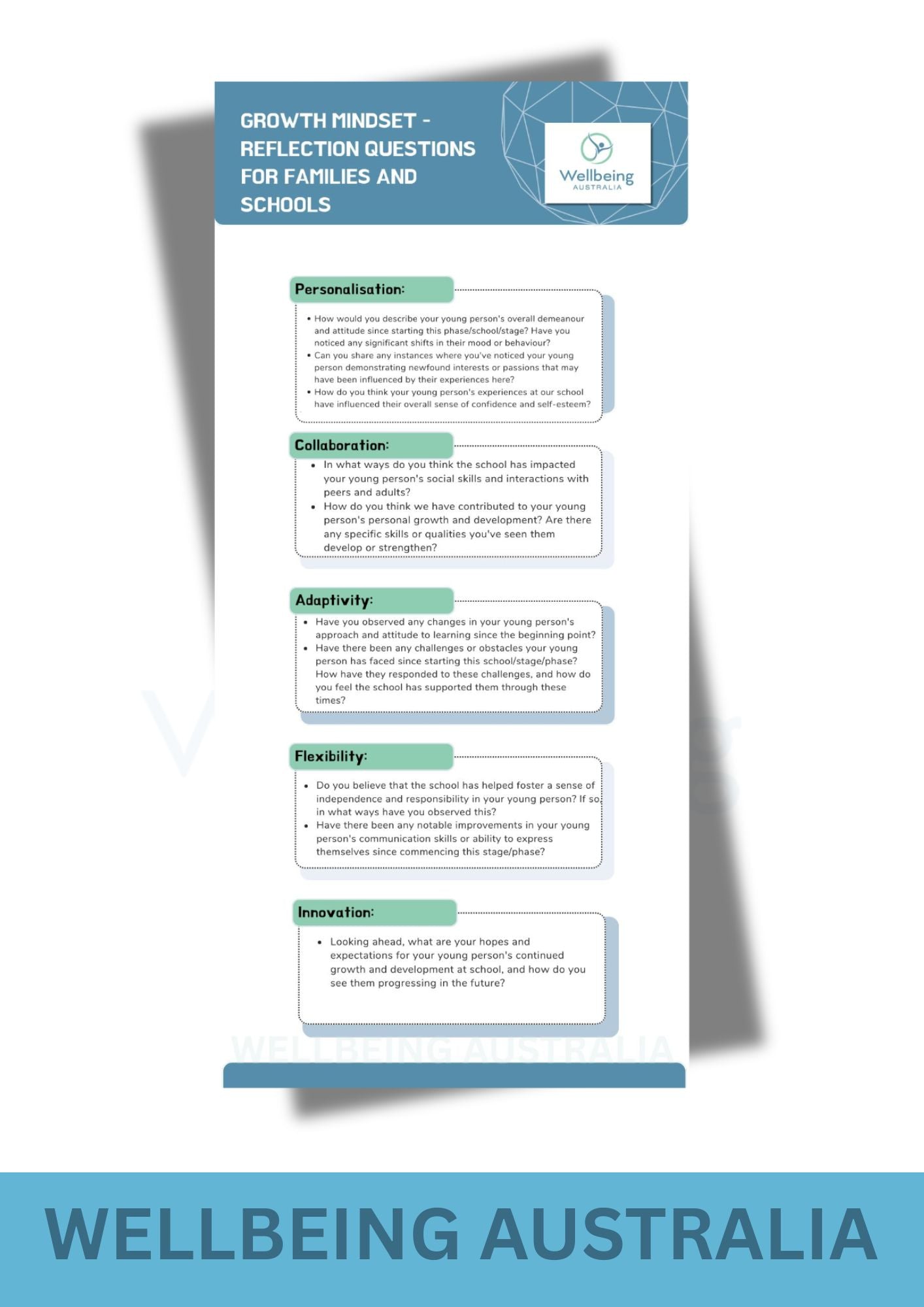 Growth Mindset - Reflection questions for families and schools